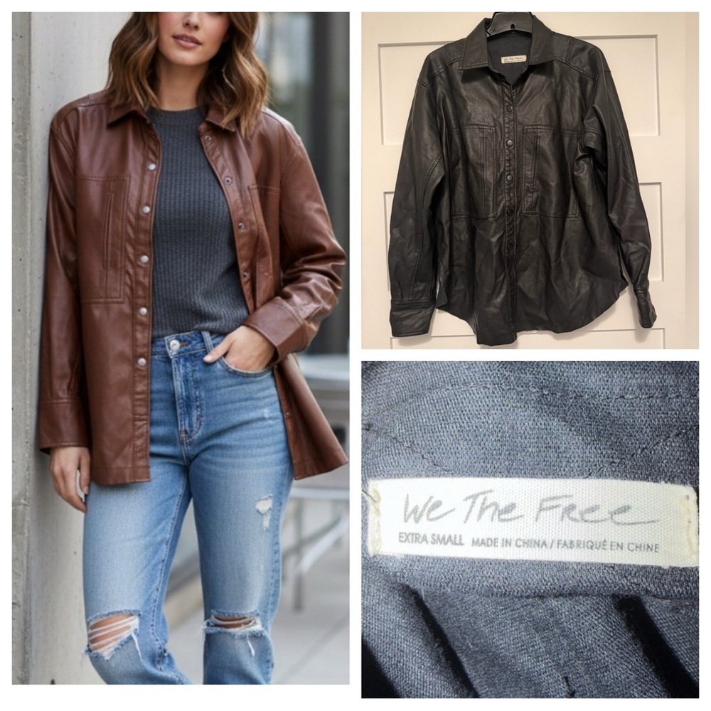 Free People We The Free Easy Rider Faux Leather Shirt Jacket XS 23135